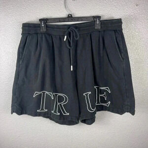 True Religion Men’s Basketball Fleece Shorts Black Y2K 2XL Pull On Drawstring